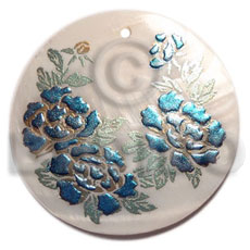 round 50mm kabibe shell  handpainted design - floral / embossed hand painted using japanese materials in the form of maki-e art a traditional japanese form of hand painting - Hand Painted Pendants