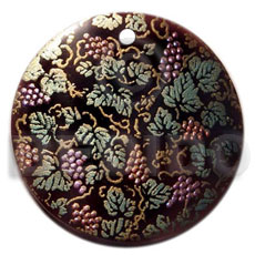 round 40mm blacktab  handpainted design - floral / embossed hand painted using japanese materials in the form of maki-e art a traditional japanese form of hand painting - Hand Painted Pendants