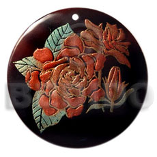 round 40mm blacktab  handpainted design - floral / embossed hand painted using japanese materials in the form of maki-e art a traditional japanese form of hand painting - Hand Painted Pendants