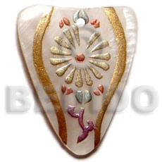 freeform 45mmx35mm kabibe shell  handpainted design - floral / embossed hand painted using japanese materials in the form of maki-e art a traditional japanese form of hand painting - Hand Painted Pendants