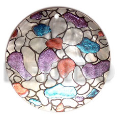 round 40mm hammershell  handpainted design - stained glass / embossed hand painted using japanese materials in the form of maki-e art a traditional japanese form of hand painting - Hand Painted Pendants