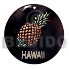 round 40mm blacktab  handpainted design - pineapple / embossed hand painted using japanese materials in the form of maki-e art a traditional japanese form of hand painting - Hand Painted Pendants
