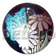 round 50mm blacktab shell  handpainted design -  metallic/embossed / floral hand painted using japanese materials in the form of maki-e art a traditional japanese form of hand painting - Hand Painted Pendants