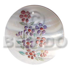 round 50mm kabibe shell  handpainted design -  metallic/embossed / floral hand painted using japanese materials in the form of maki-e art a traditional japanese form of hand painting - Hand Painted Pendants