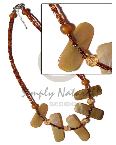 2 layer brown glass beads  crystals, amber bone beads & brownlip bars accent - Home