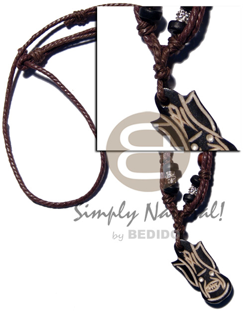 tribal carved 37mmx18mm wooden pendant  coco Pokalet/wood beads accent in double wax cord  / 23in. - Home