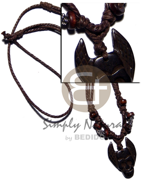 tribal carved 35mmx25mm wooden  pendant  coco Pokalet/wood beads accent in double wax cord / 23in. - Home