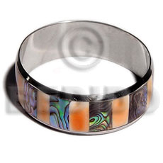 laminated inlaid paua /red luhuanus alt. in 1 inch  stainless metal / 65mm in diameter - Shell Bangles