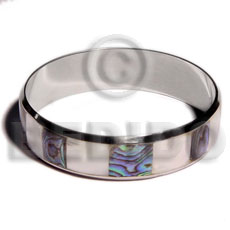 laminated hammershell natural/paua  alternate in 3/4 inch stainless metal / 65mm in diameter - Shell Bangles