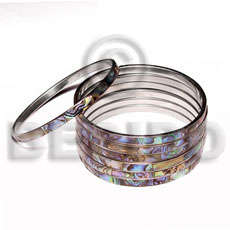 laminated inlaid paua abalonel in 5mm stainless metal / 65mm in diameter - Shell Bangles