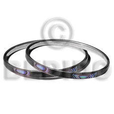 laminated paua abalone/black tab alt.  in 5mm stainless metal / 65mm in diameter / price per piece - Shell Bangles