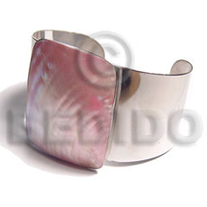 haute hippie 40mmx30mm metal cuff bangle  rectangular 48mmx40mm polished pink kabibe shell - Shell Bangles