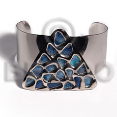 haute hippie 38mmx28mm metal cuff bangle  50mm triangle glistening blue abalone / molten silver metal series / electroplated / sr-bc-01 - Shell Bangles
