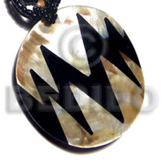 55mm round MOP  skin inlaid on black resin - Shell Pendant