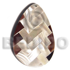 teardrop 55mmx38mm flat resin  laminated diagonal cut blacklip/kabibe shell combination - Shell Pendant