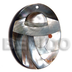 50mmx38mm oval pendant /elegant hat lady delicately etched in  shells - brownlip, blacklip and paua combination in jet black laminated resin / 5mm thickness - Shell Pendant
