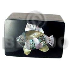 wooden jewelry box  inlaid fish design/black top/medium - Home