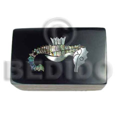 wooden jewelry box  inlaid seahorse  design/black top/medium - Home