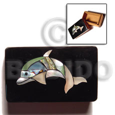 wooden jewelry box  blue top  shell inlaid dolphin  design/medium - Home
