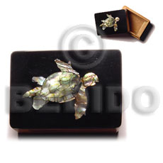 wooden jewelry box  black top  shell inlaid turtle  design/medium box - Home