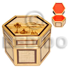 bamboo  raffia jewelry box / medium  l=100mm x w=90mm x h=68mm - Home