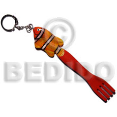 fish on fork handpainted wood keychain 135mmx28mm / can be personalized  text - Home