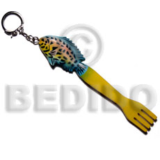 fish on fork handpainted wood keychain 135mmx28mm / can be personalized  text - Home