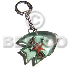 52mmx36mm  transparent light green clear resin fish  laminated seashell and starfish keychain / can be ordered  customized text - Home