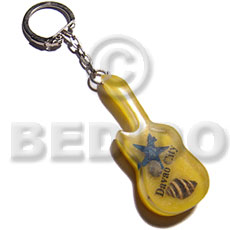 60mmx25mm  yellow resin guitar  laminated seashell and starfish keychain / can be ordered  customized text - Home