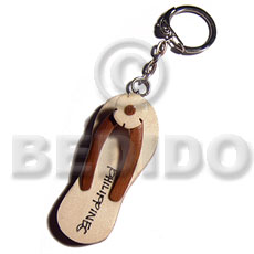 60mmx25mm  polished wooden beach slipper  flower accent keychain  strings / can be ordered  customized text - Home