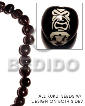 kukui seed / black  aztec design on 2 sides / 16 pcs. per strand - Home