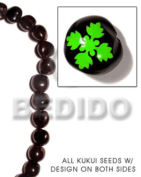 kukui seed / black  flower design on 2 sides / 16 pcs. per strand - Home