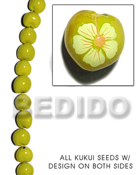 kukui seed / yellow  flower design on 2 sides / 16 pcs. per strand - Home