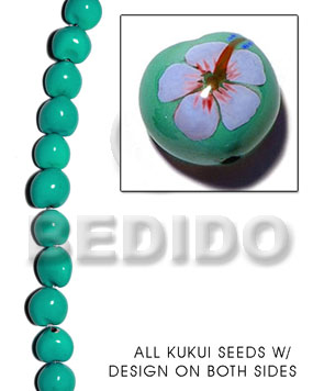 kukui seed / mint green  flower design on 2 sides / 16 pcs. per strand - Home
