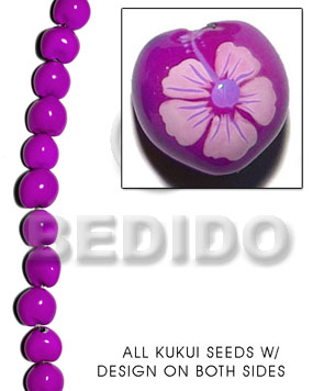 kukui seed / lavender  flower design on 2 sides / 16 pcs. per strand - Home