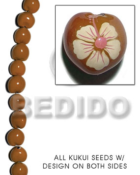 kukui seed / mocca  flower design on 2 sides / 16 pcs. per strand - Home