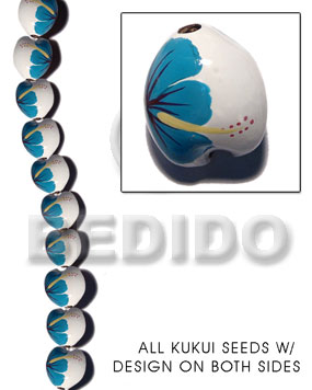 kukui seed / white  flower design on 2 sides / 16 pcs. per strand - Home