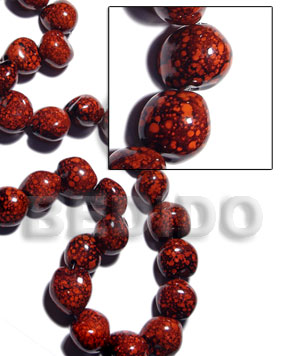 16 pcs. of kukui nuts in high polished paint gloss marbleized red/black combination - Home
