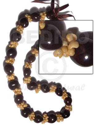 22 pcs. brown kukui nuts  yellow mongo shell rings  / 30in in matching adjustable ribbon  the maximum length of 54in - Home