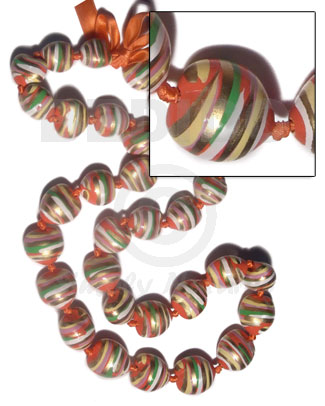 kukui nuts / in metallic gold  white/orange/green accent/ 32 pcs. / in orange adjustable ribbon  the maximum length of 54in / kk071 - Home