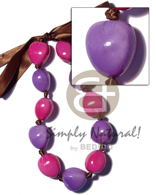 kukui nut  choker in graduated pink & lavender combination  ( 11pcs. ) / adjustable ribbon - Home