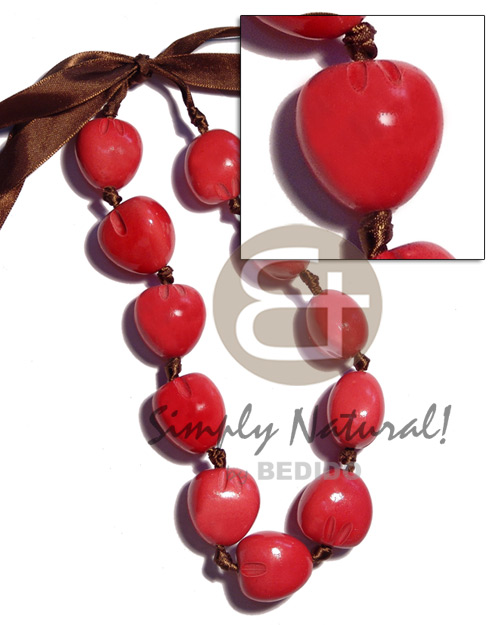 kukui nut  choker in graduated light red ( 11pcs. ) / adjustable ribbon - Home