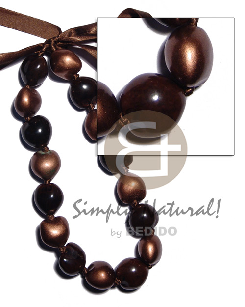 brown kukui nuts   alternate kukui in bronze ( 16 pcs. )  / adjustable ribbon - Home