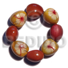 elastic 8 pcs. kukui nuts  bracelet / orange brown & mustard  2 sided design combination - Home