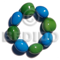 elastic 8 pcs. kukui nuts  bracelet / bright blue & green combination - Home