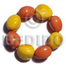 elastic 8 pcs. kukui nuts  bracelet / yellow & orange - Home