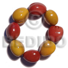 elastic 8 pcs. kukui nuts  bracelet / golden yellow & orange brown combination - Home