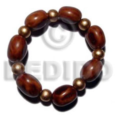 elastic 6 pcs. rubbers seed  round gold wood beads combination - Home