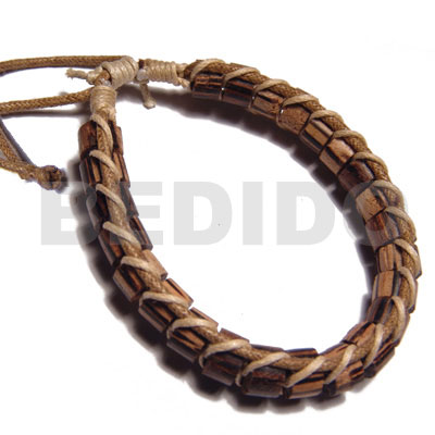 palmwood cylinder wood beads in macrame beige and tan wax cord - Home