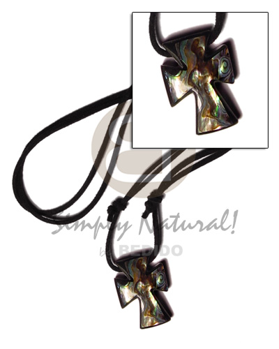 35mm inlaid paua abalone cross  resin backing in leather thong - Home